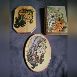Wood Burned Sugar Skull Wall Art